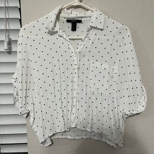 forever 21 small white spotted button down crop top